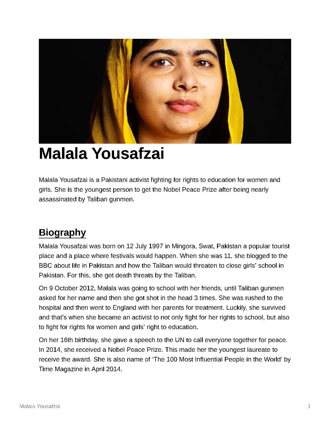 Malala Yousafzai: Inspiring Study Notes