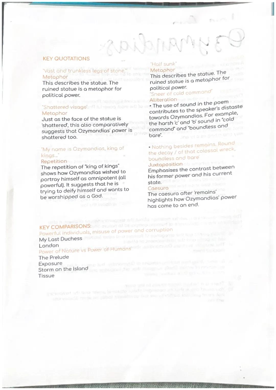 # Ozymandias

SUMMARY:
A narrator describes his meeting with a traveller from a foreign land. This traveller told
him a story about finding 