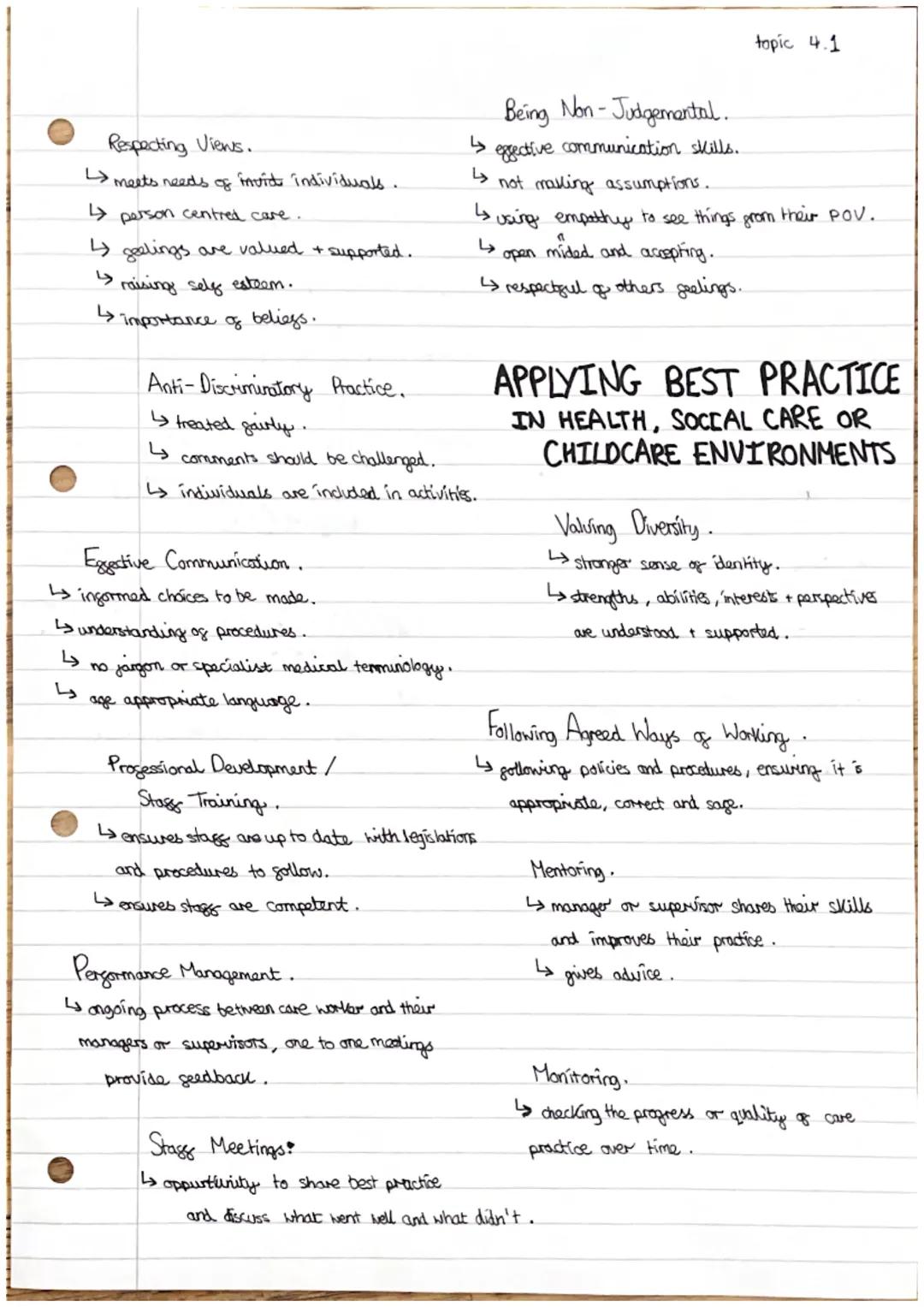 Respecting Views.
4
L meets needs of
↳ person centred care.
4 geelings are valued + supported.
↳raising self esteem.
↳ importance of beliefs