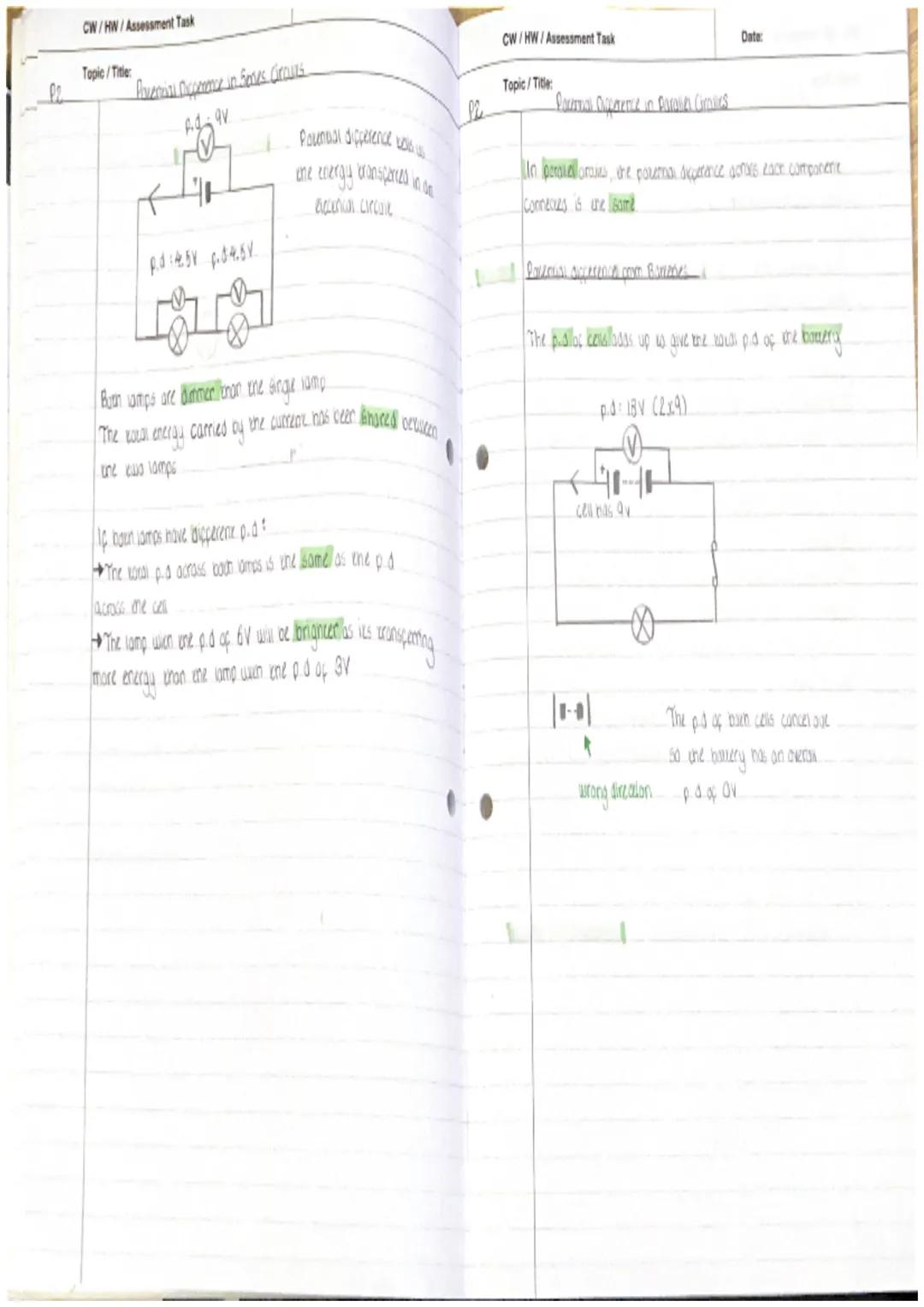 CW/HW/Assessment Task

Topic / Title:

P2

Components

Date:

Bulb/filament lamp - - emies ligne as a signal when
 current passes through.

