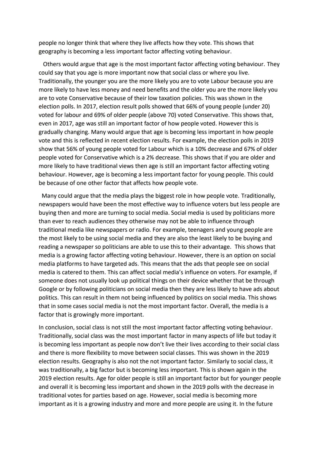 Higher Modern Studies
Timed Essay
Many people would argue that social class is still the most important factor affecting voting
behaviour. O
