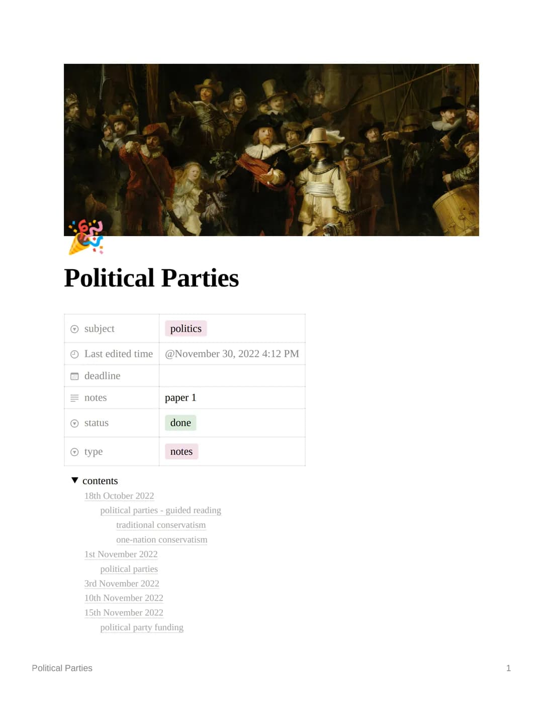 Political Parties
Ⓒsubject
politics
Last edited time @November 30, 2022 4:12 PM
deadline
Enotes
status
Ⓒ type
contents
18th October 2022
1st