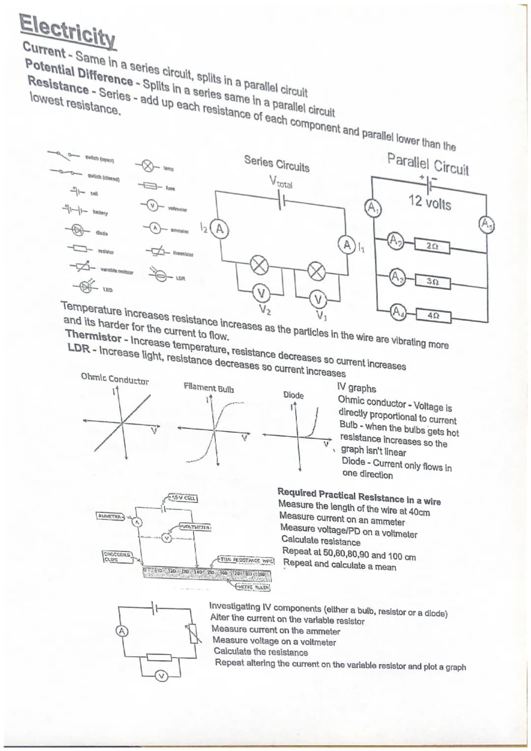 Electricity (2)
Mains electricity - 230V & 50 Hz
Direct potential difference - P.D that goes in one direction
Alternating potential differen