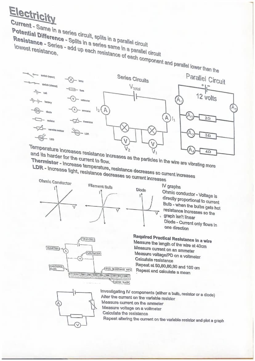 Electricity (2)
Mains electricity - 230V & 50 Hz
Direct potential difference - P.D that goes in one direction
Alternating potential differen