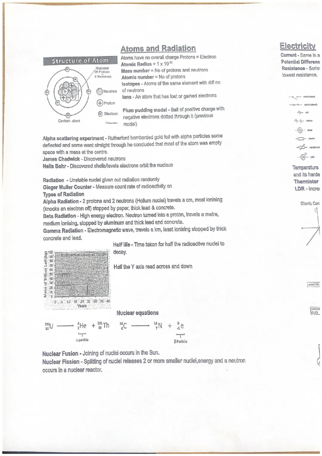 Electricity (2)
Mains electricity - 230V & 50 Hz
Direct potential difference - P.D that goes in one direction
Alternating potential differen
