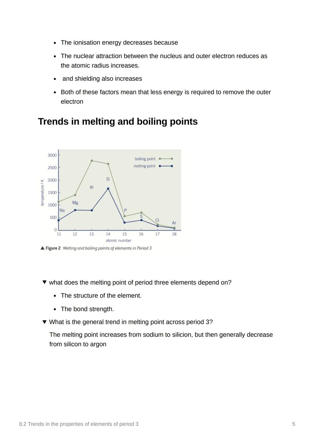 8.2 Trends in the properties of
elements of period 3
Notes
Anki
3.2.1.2 Physical properties of Period 3
elements
▾ class work
1400
1200
Peri