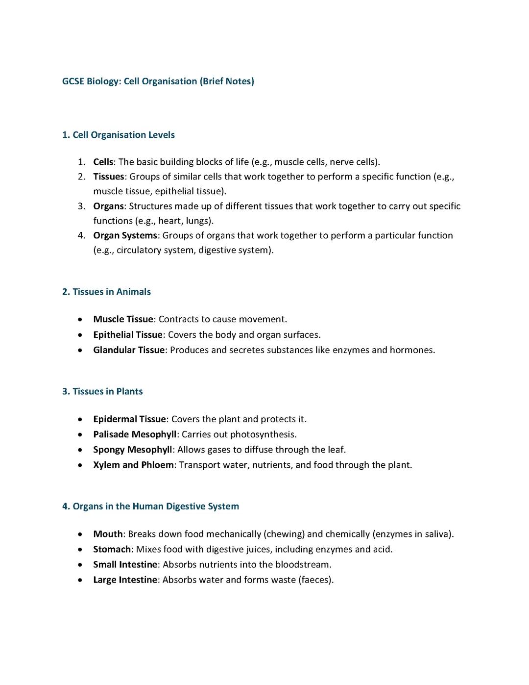 Cell organisation breif notes 