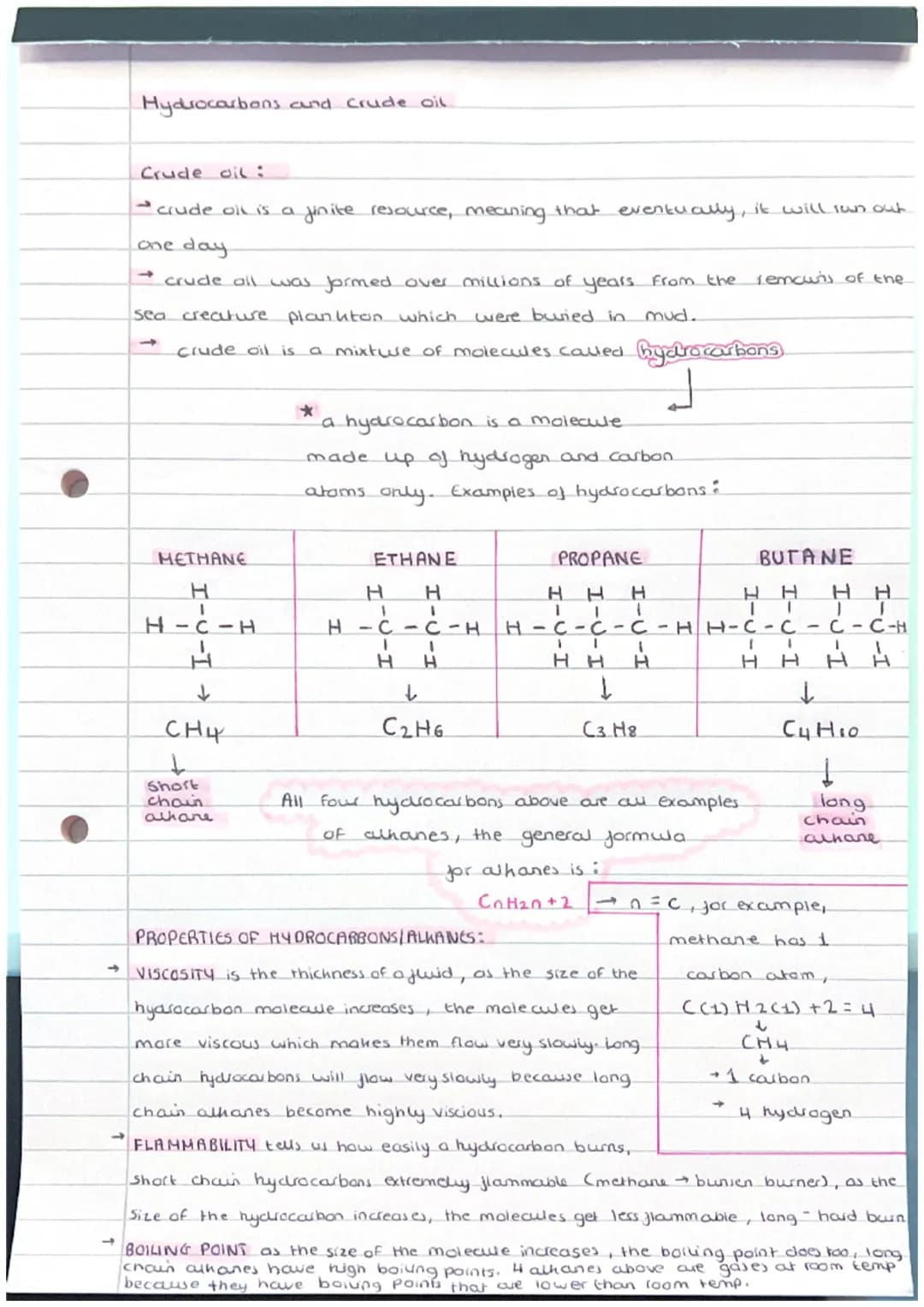 Hydrocarbons and crude oil
-
Crude oil:
→ crude oil is a
one day
→ crude all was formed over millions of years from the remours of the
sea c