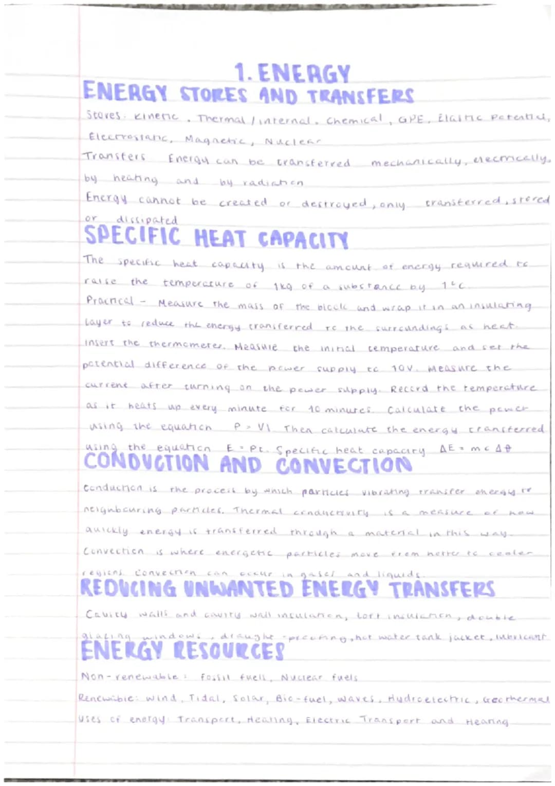 1. ENERGY
ENERGY STORES AND TRANSFERS
Stoves. Kinetic. Thermal / internal, Chemical, GPE, Elastic potential
Electrostatic, Magnetic, Nuclear