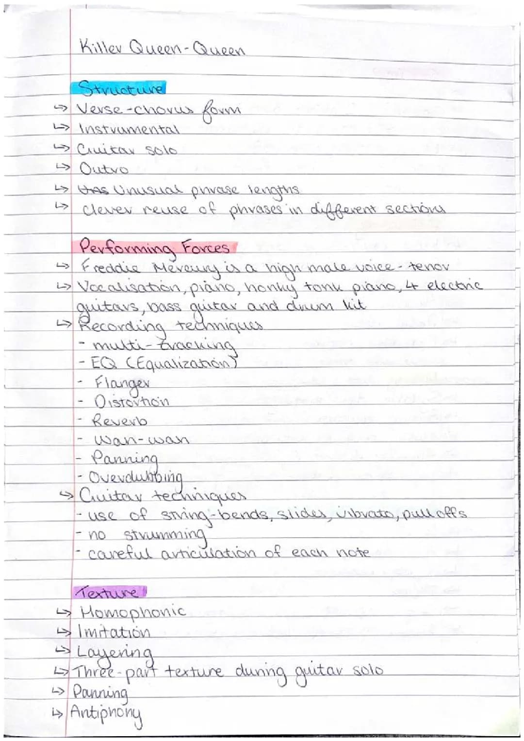 Killer Queen Analysis: Edexcel Music GCSE PDF