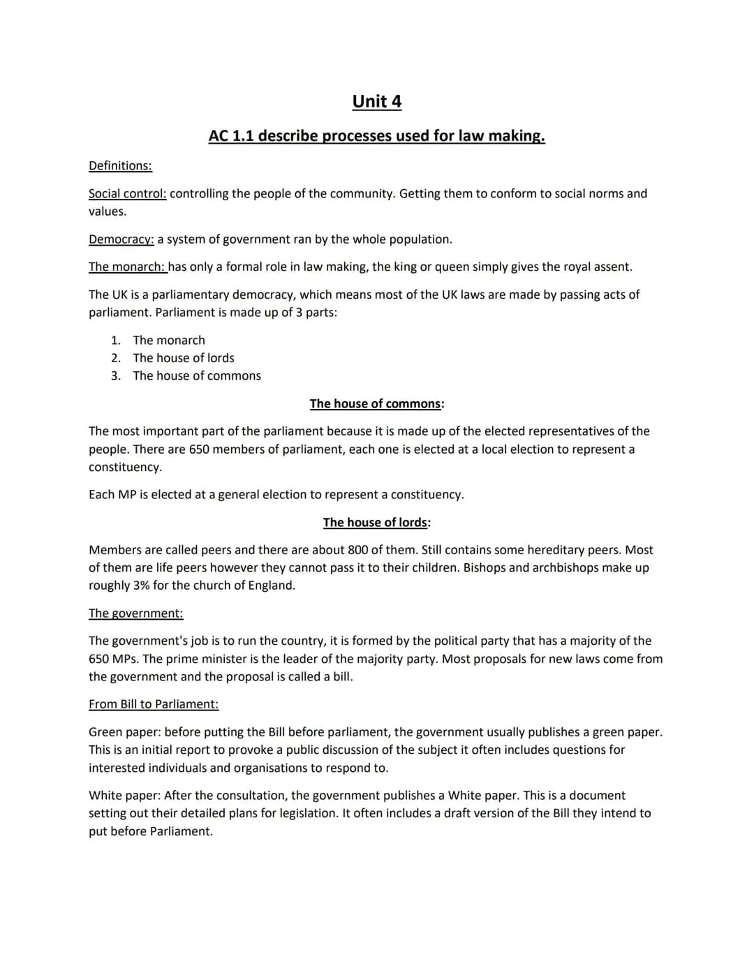 Beckfoot Criminology Unit 4: Law-Making Process Explained for Kids