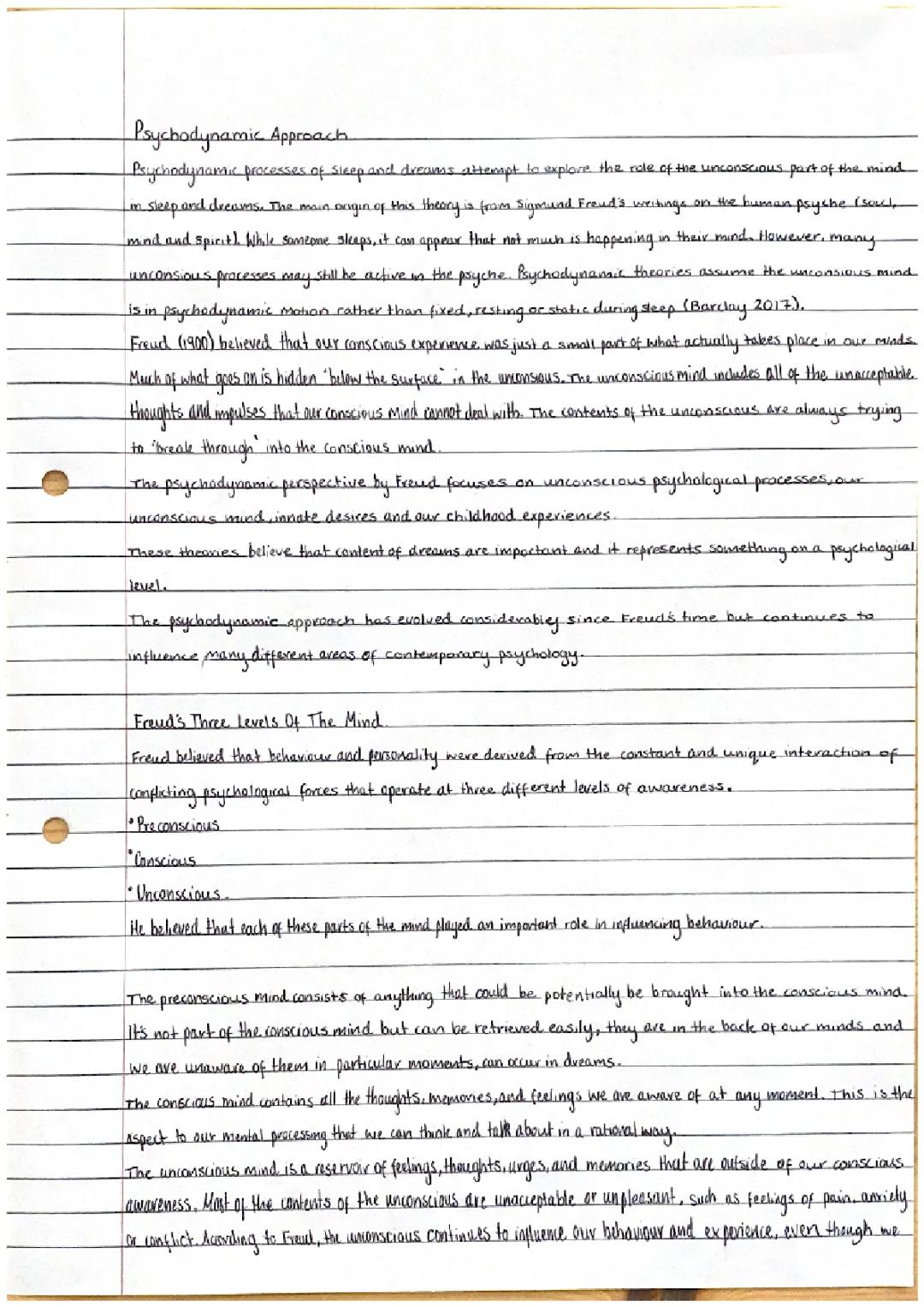 Psychology - Psychodynamic approach to sleep and dreams 