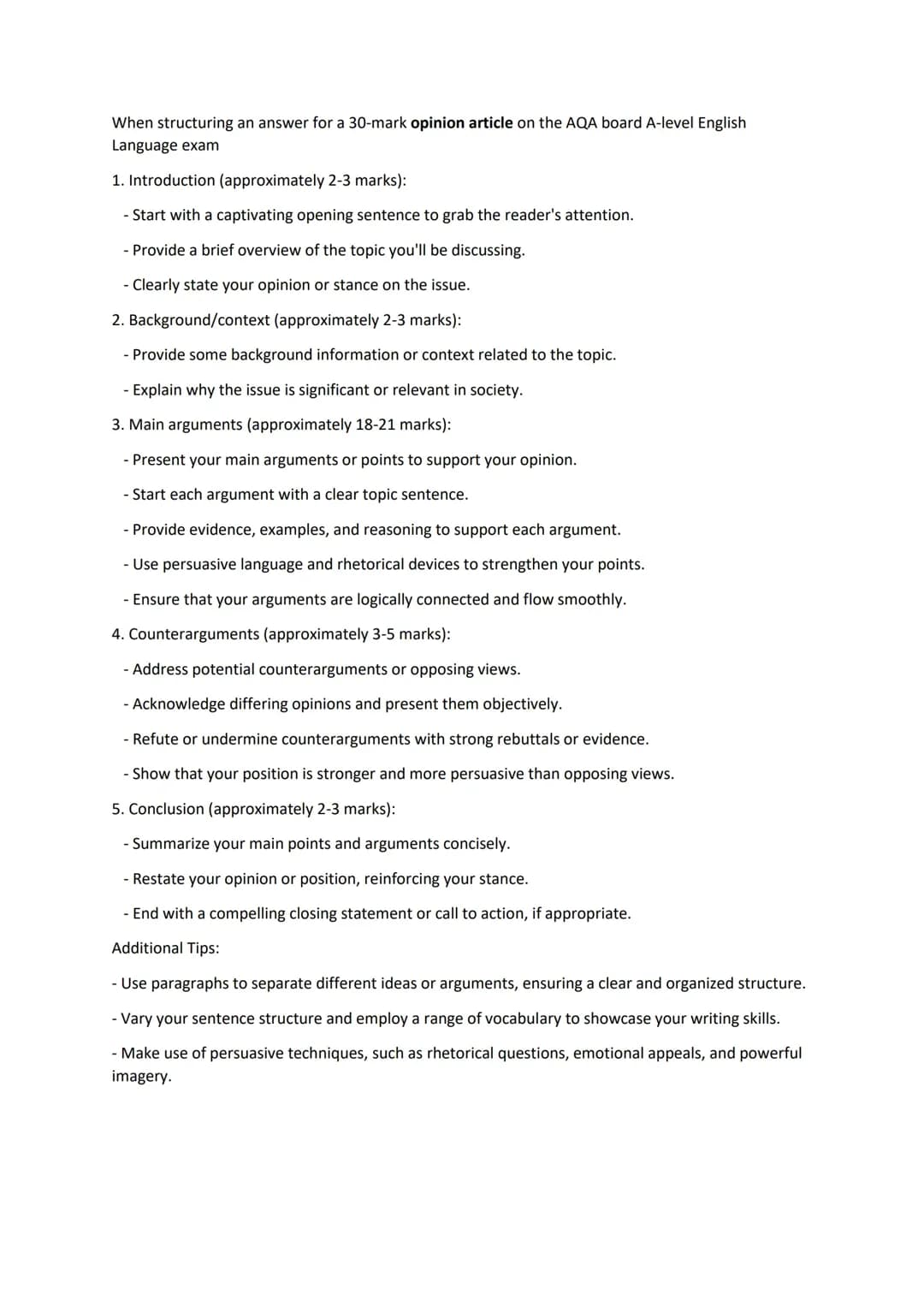 structures for english language A-level exam questions