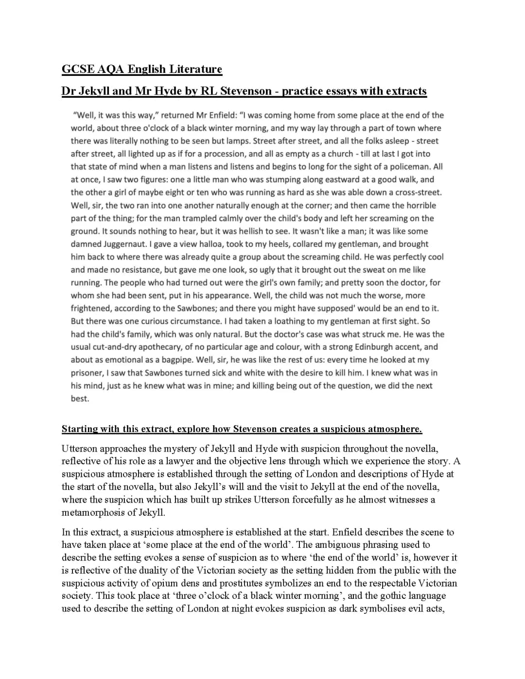 GCSE Model Essays and Questions for Dr Jekyll and Mr Hyde - Grade 9 Help!