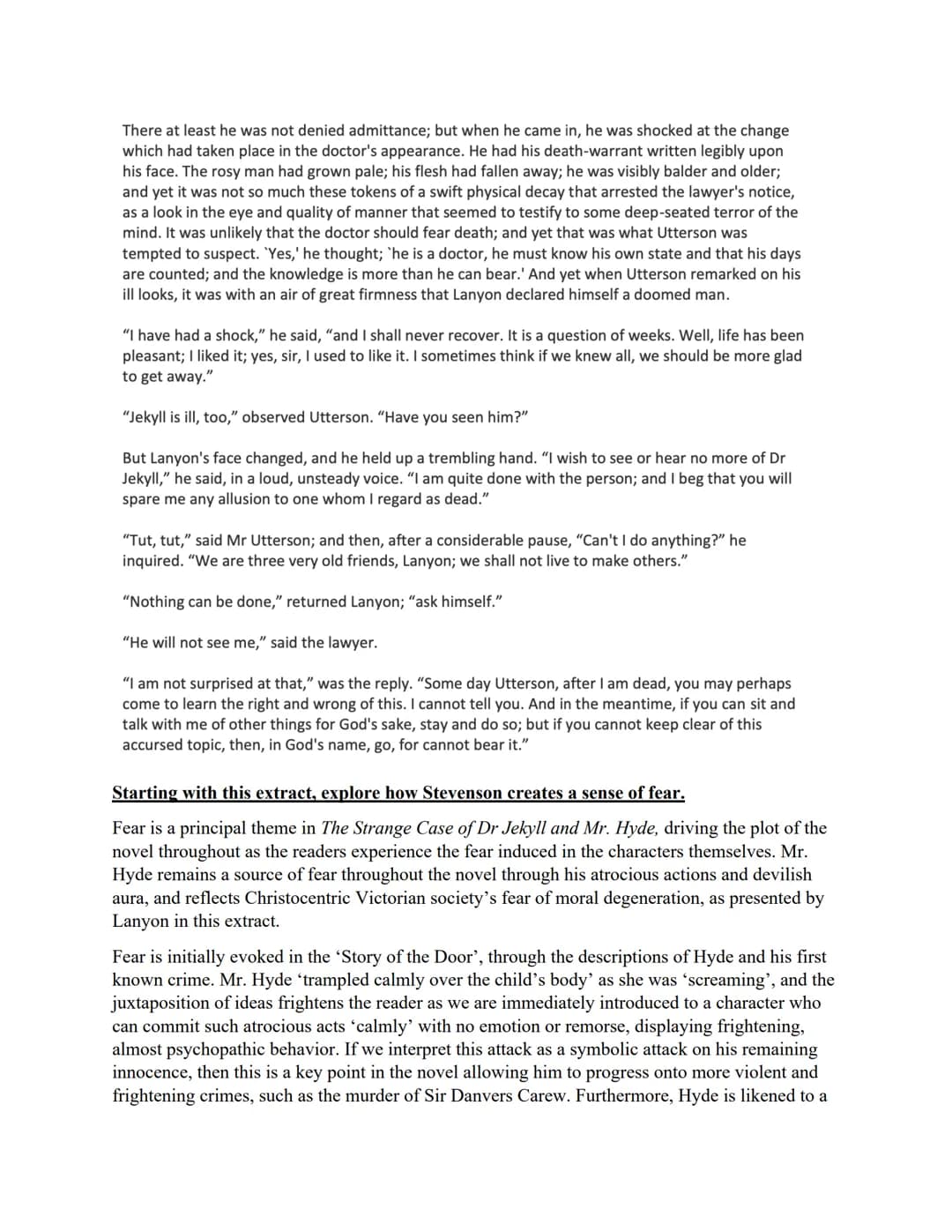 GCSE AQA English Literature
Dr Jekyll and Mr Hyde by RL Stevenson - practice essays with extracts
"Well, it was this way," returned Mr Enfie