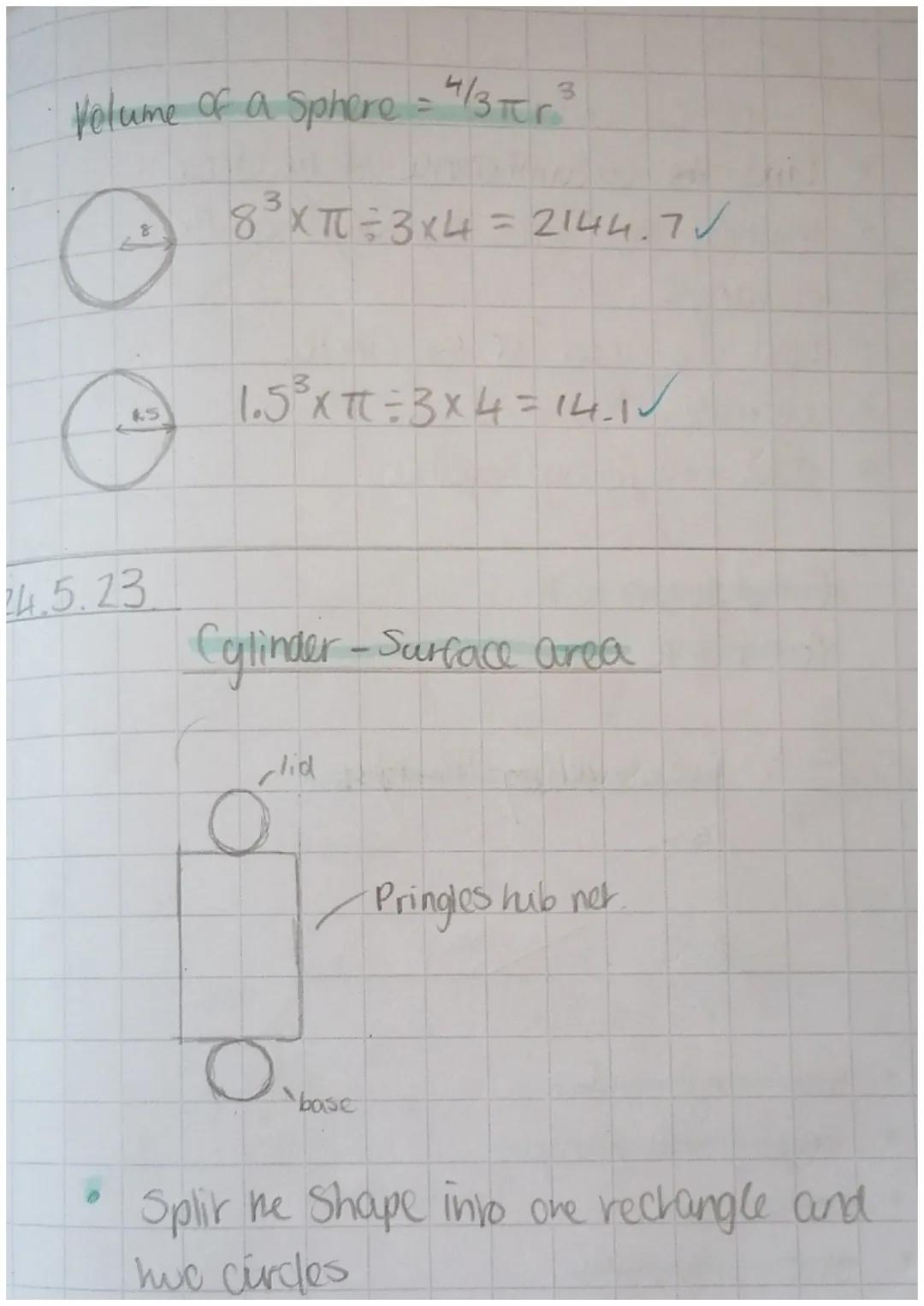 23.5.23
a
b
C
area of a circle- = TEr ²
area radius x radius X π
Area of a Circle
8
Cylinder - volume:
calculate the area of the circle.
mul