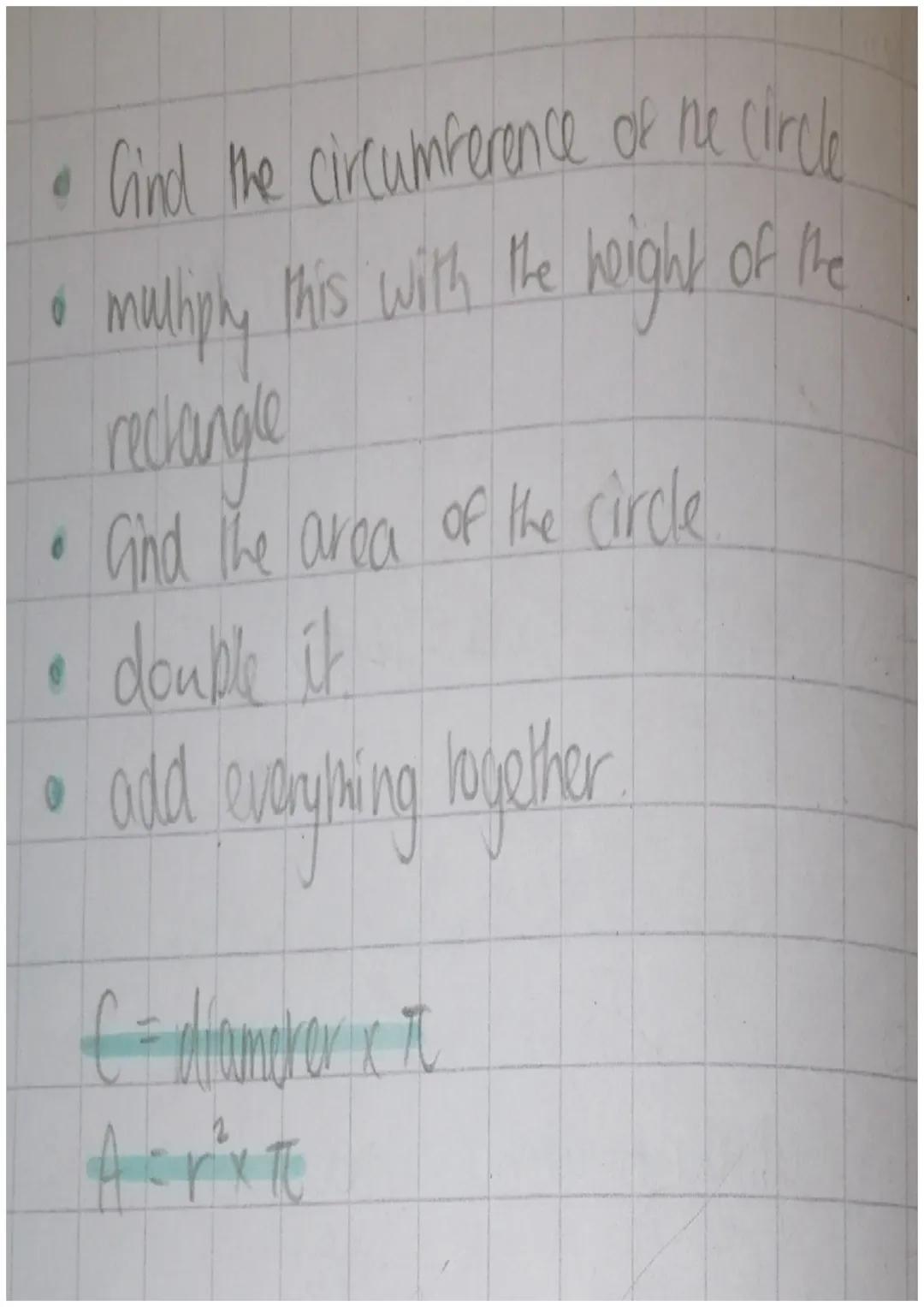 23.5.23
a
b
C
area of a circle- = TEr ²
area radius x radius X π
Area of a Circle
8
Cylinder - volume:
calculate the area of the circle.
mul