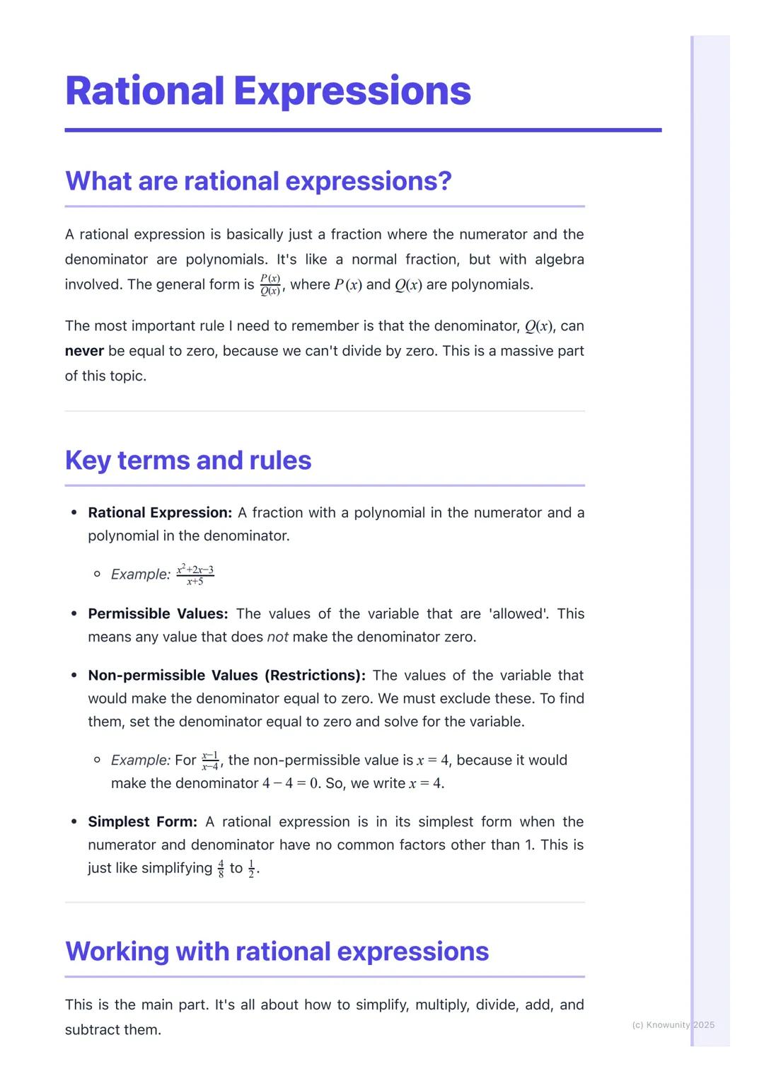# Rational Expressions

## What are rational expressions?

A rational expression is basically just a fraction where the numerator and the
de
