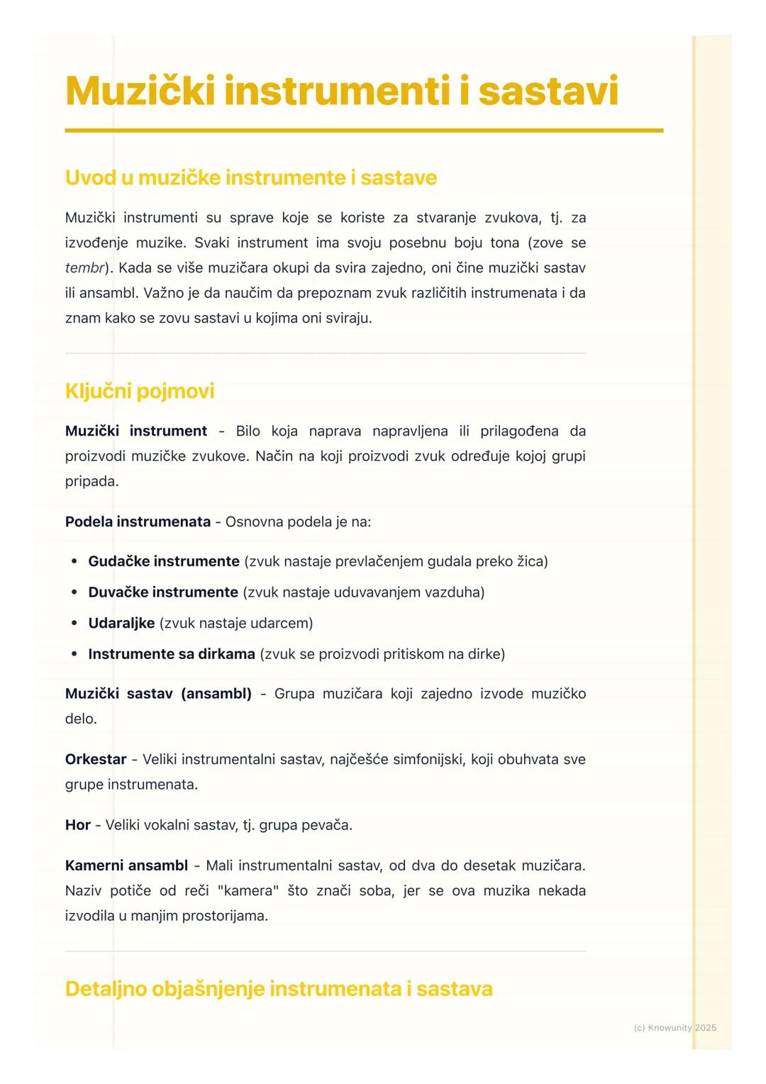 # Muzički instrumenti i sastavi

Uvod u muzičke instrumente i sastave

Muzički instrumenti su sprave koje se koriste za stvaranje zvukova, t