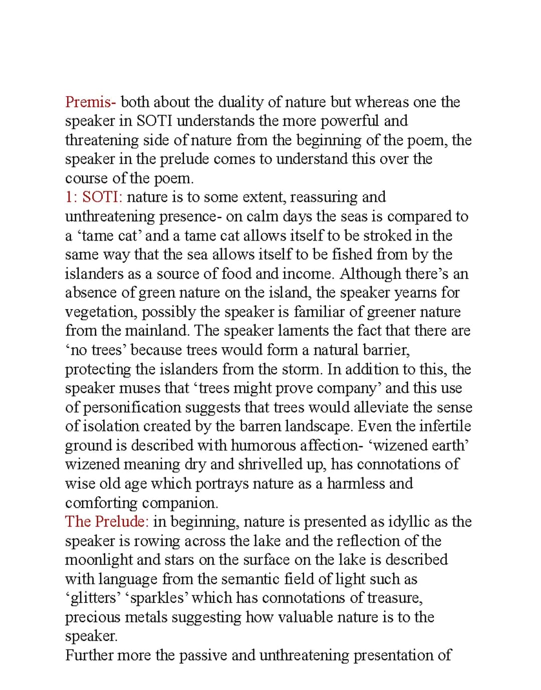 The Prelude and Storm on the island comparison points