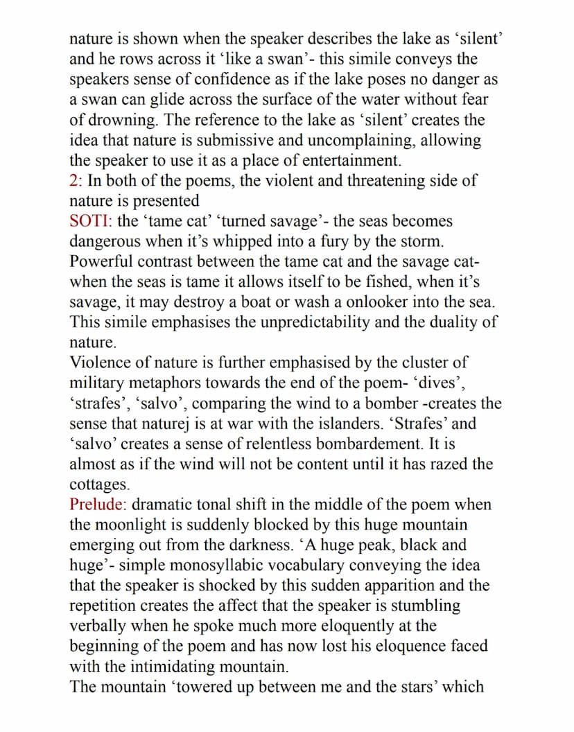 Premis- both about the duality of nature but whereas one the
speaker in SOTI understands the more powerful and
threatening side of nature fr
