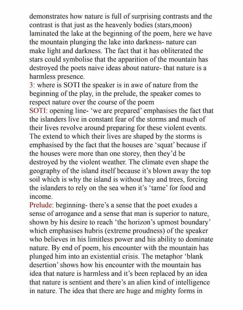 Premis- both about the duality of nature but whereas one the
speaker in SOTI understands the more powerful and
threatening side of nature fr