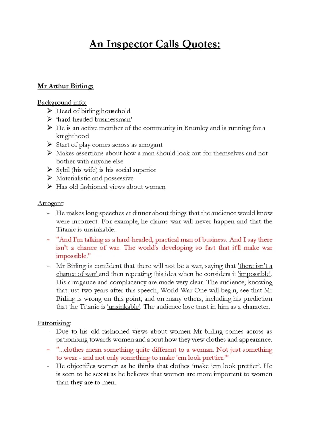 An Inspector Calls Quotes and Analysis for Study and Revision