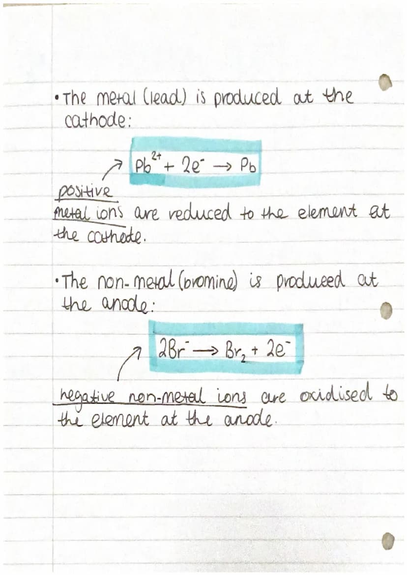 Pages
100-103
electrolysis
(Electrolysis means "splitting up with
electricity's
• When an ionic substance is melting
or dissolved the ions a