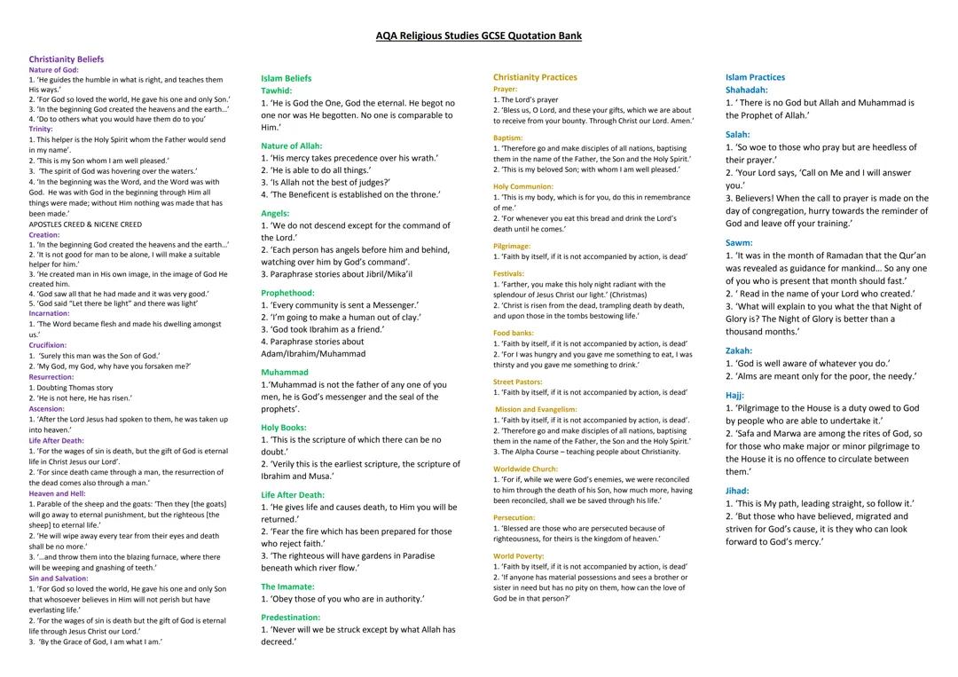 Religious Studies Quote Bank