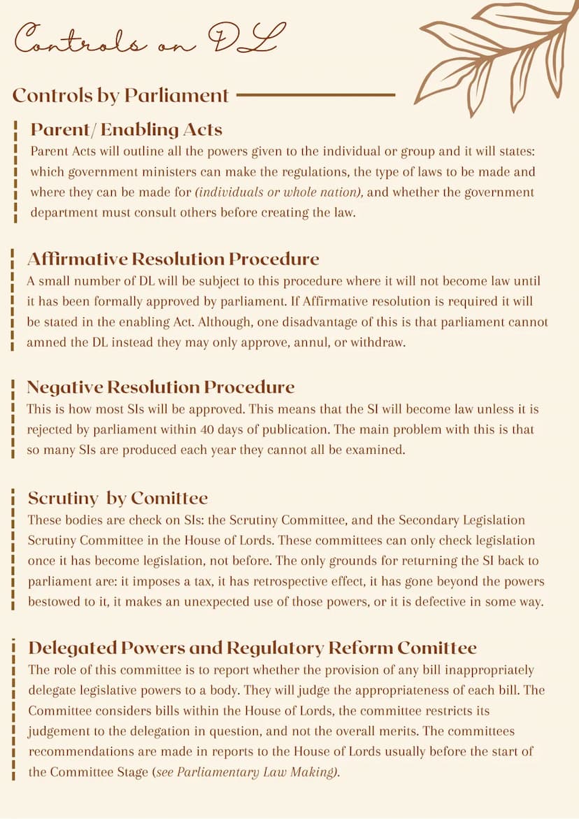 
<p>Delegated Legislation is law made by some person or body other than Parliament, but with the authority of Parliament. This authority is 