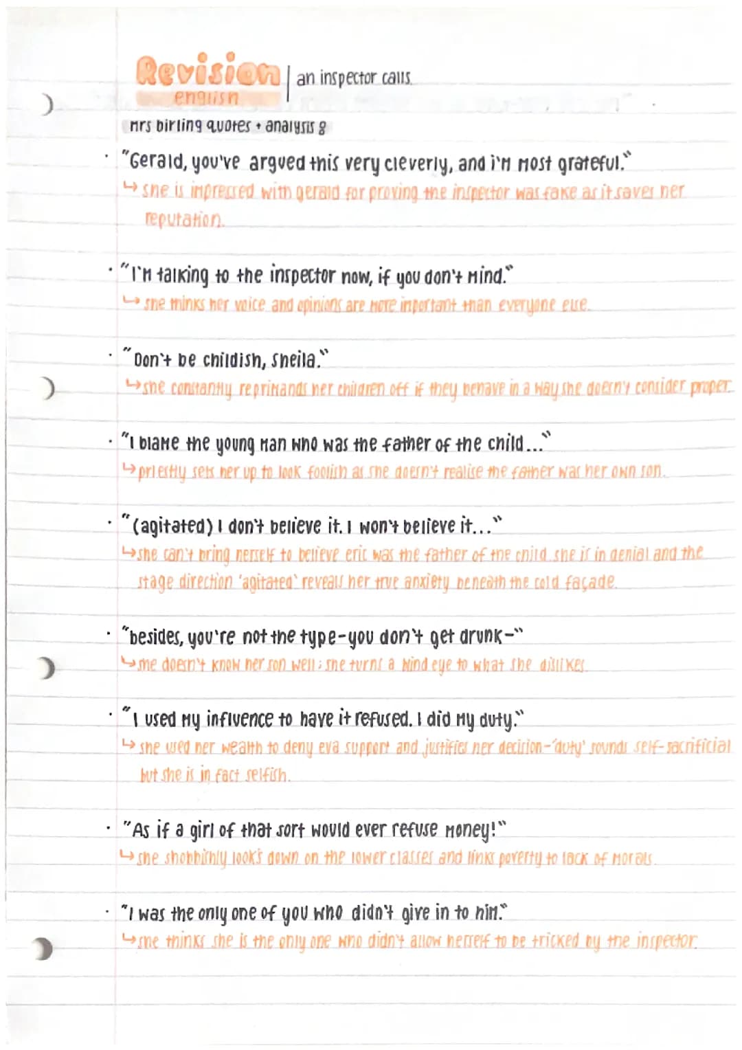 An inspector calls - Mrs Birling: Quotes & Analysis