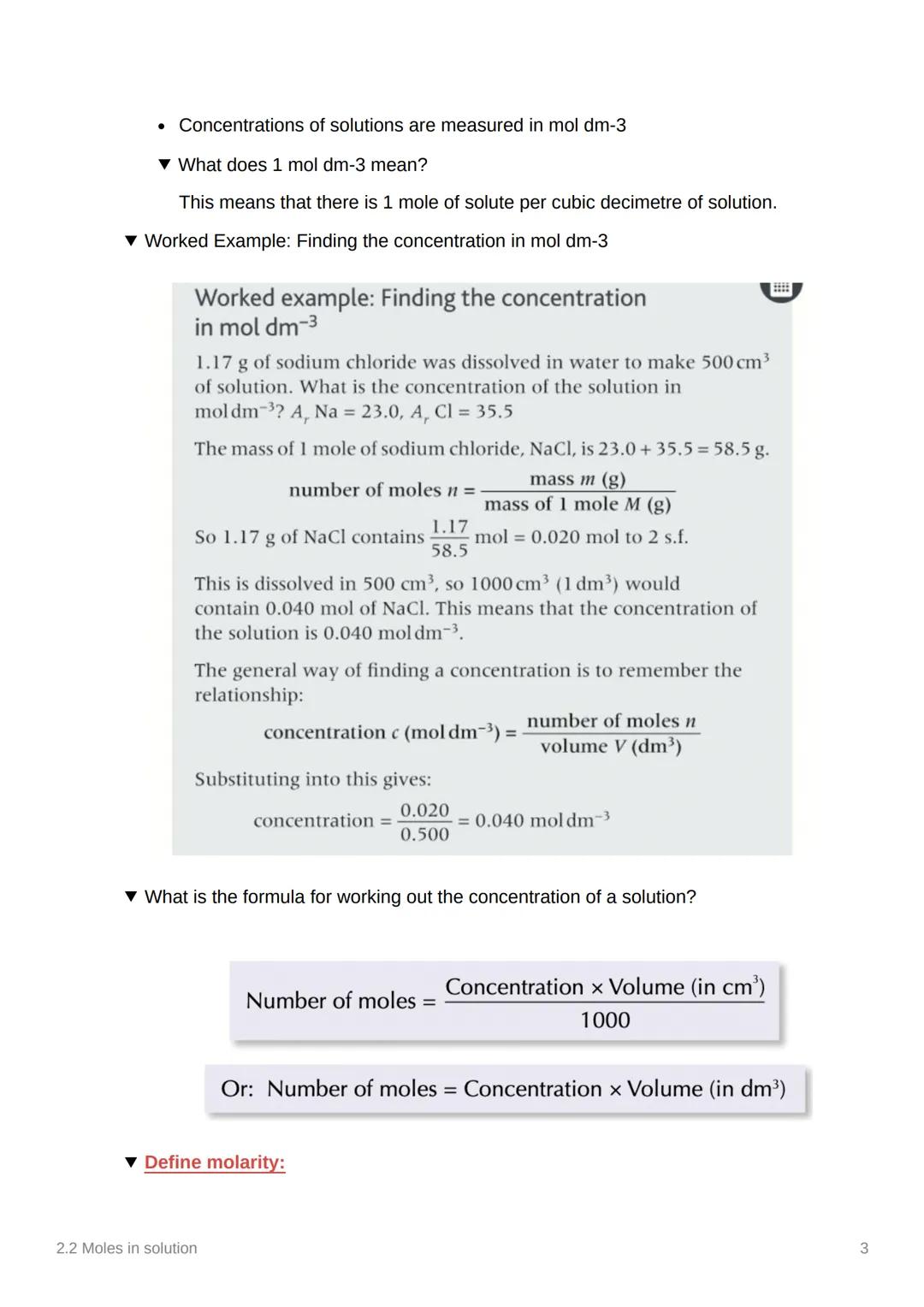 2.2 Moles in solution
Notes
Anki
00
Covered in Class Done
To Do List:
Add and Use Specification Refe
Add class Notes
add Freesciencelessons 