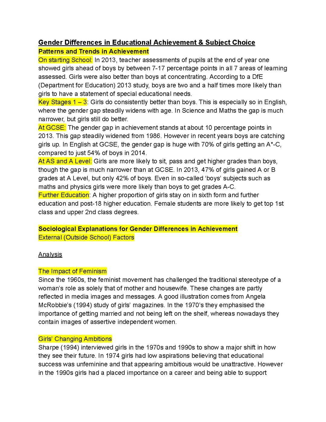 Gender Differences in Education 