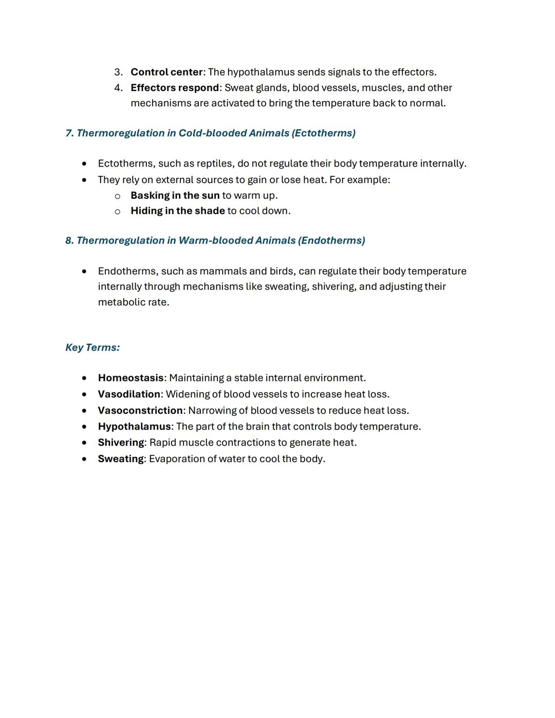 # GCSE Biology: Thermoregulation

Thermoregulation is the process by which animals maintain a stable internal body
temperature despite chang
