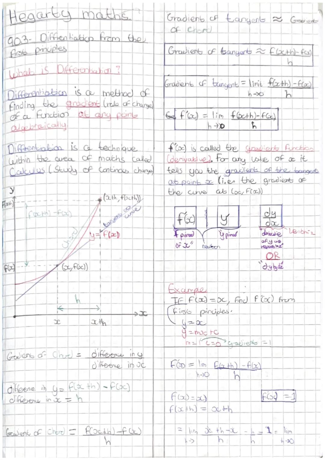 Hegarty maths.
903- Diffrentiation from the
First principles
What is Differentiation?
Differentiation is a method of
finding the gradient (r