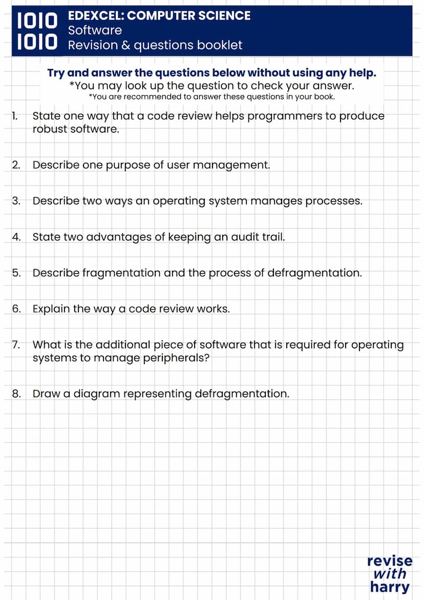 EDEXCEL: COMPUTER SCIENCE
1010 Software
1010 Revision & questions booklet
WHAT IS SOFTWARE?
Any program that runs on a computer.
WHAT IS AN 