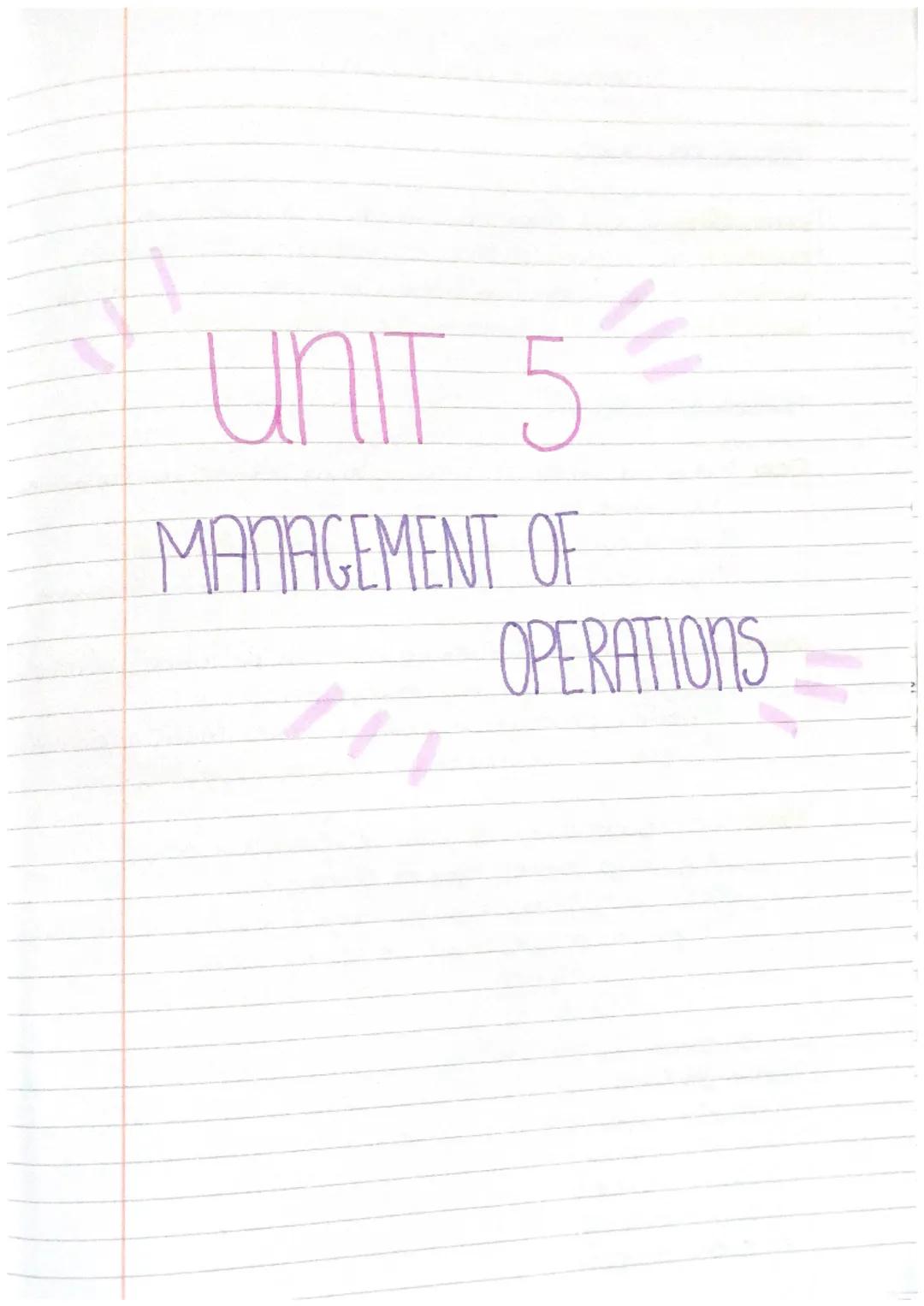UNIT 5

MANAGEMENT OF
OPERATIONS # methods of procluction
role of operations
*   purchasing what stock, how much and from whom
*   Systems w