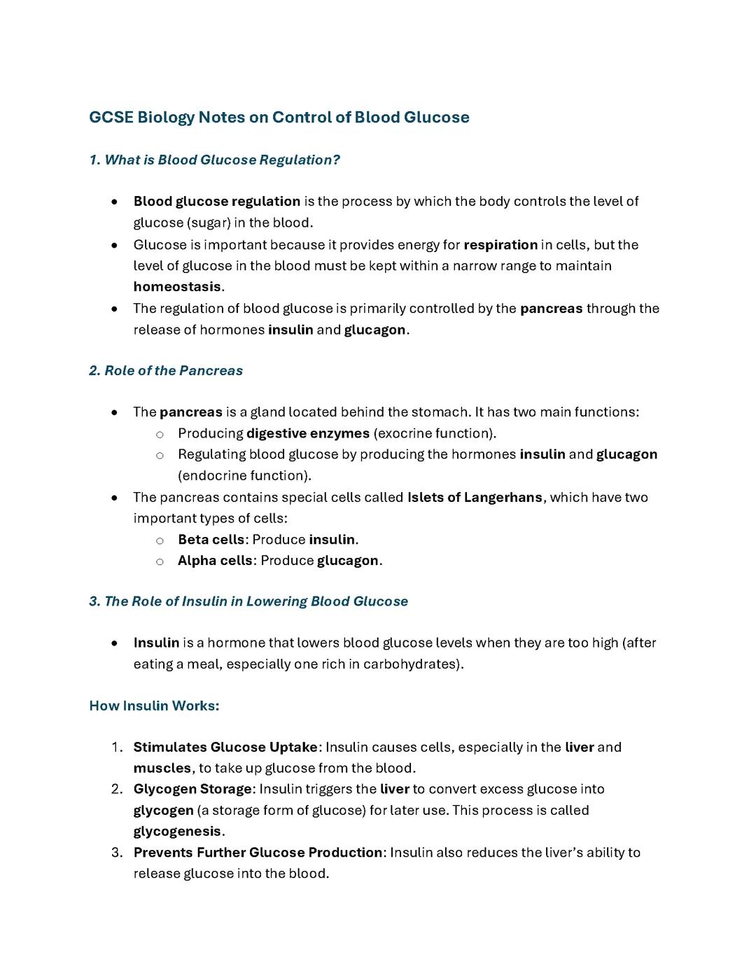 Control of blood glucose