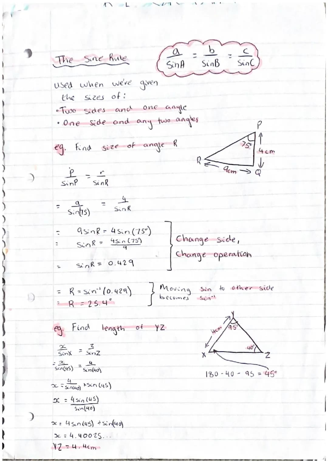 Using Sine and Cosine Rules the
find
a Side or Angle
in a Triangle
How to know which formula to use:
What are you being asked to find?
Know 
