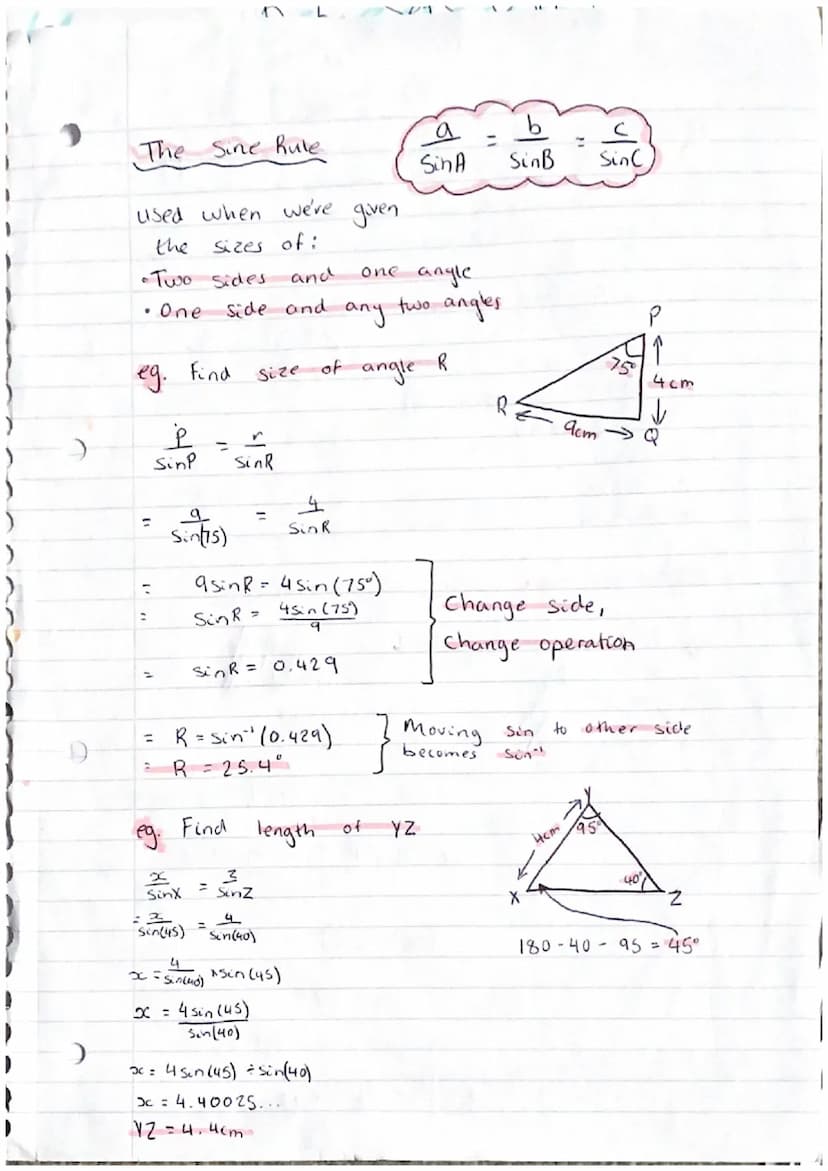 Using Sine and Cosine Rules the
find
a Side or Angle
in a Triangle
How to know which formula to use:
What are you being asked to find?
Know 
