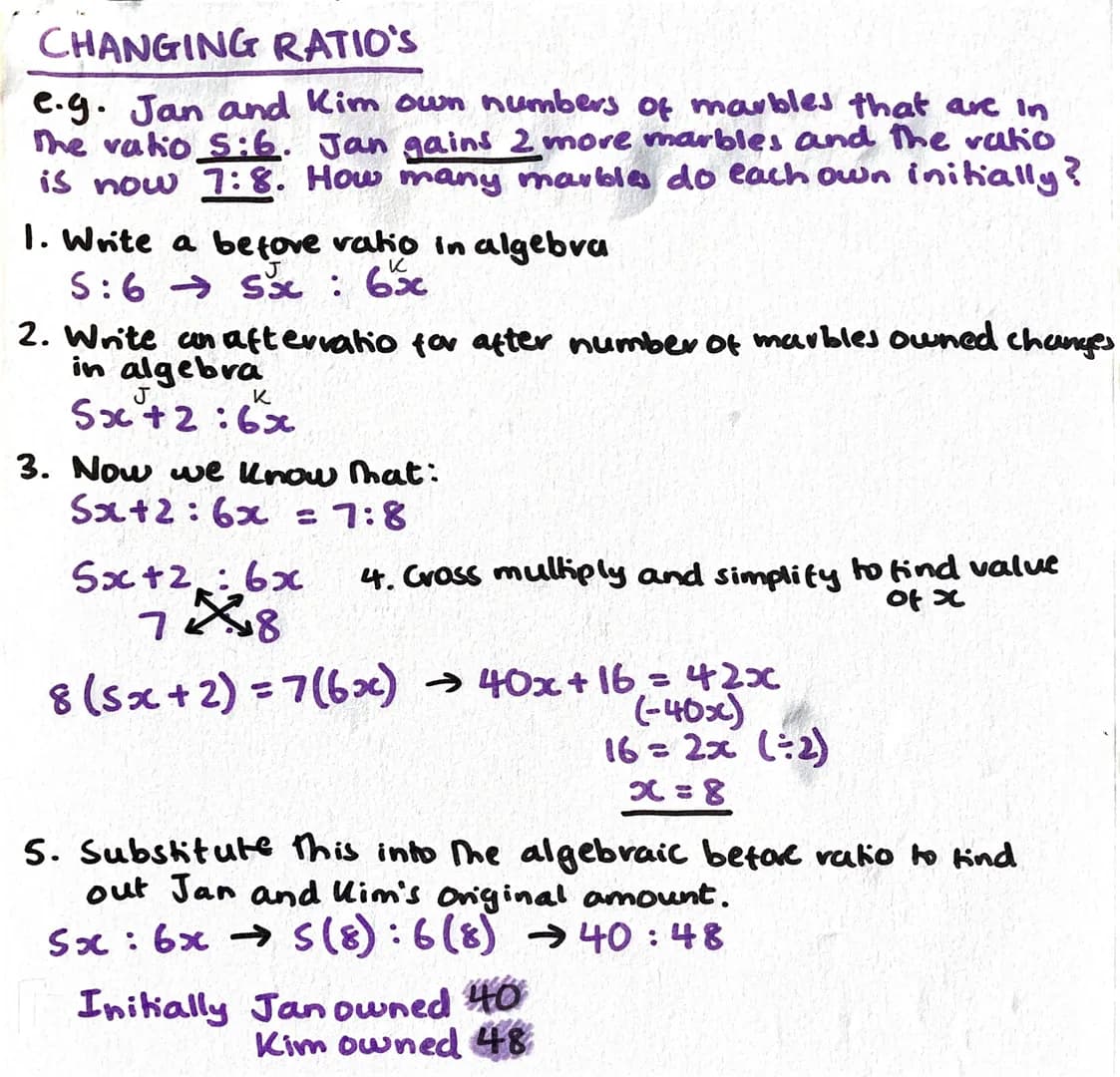 Ratio eg. Two brothers, Rich and Andrew, shave a
sum of money in the vatio 2:7. Andrew gets
£30 more than Rich. Calculate how much the
broth