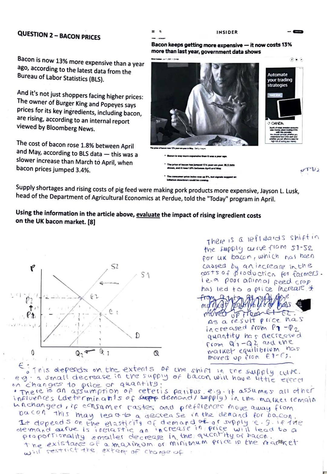 Objective 2.5: Explain, with the aid of a diagram, demand and supply and explain market equilibrium and
disequilibrium.
"
2000
800
1,000
1,2