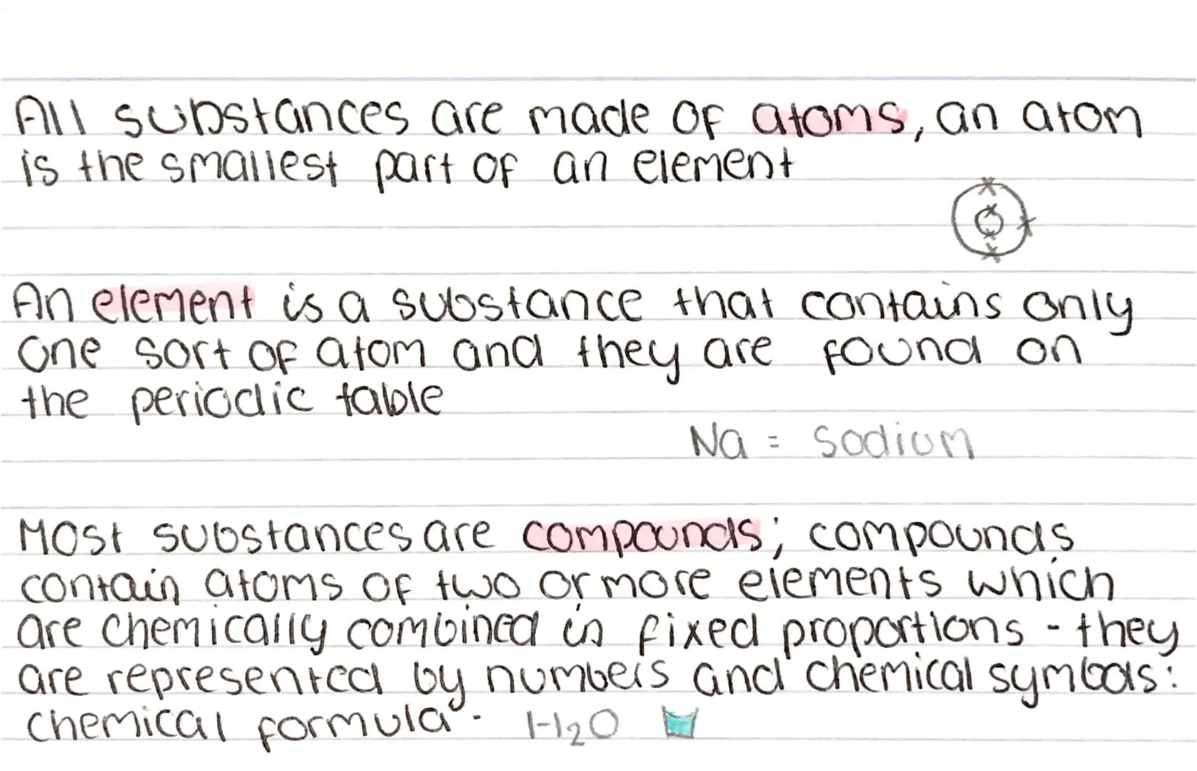 All substances are made of atoms, an atom
is the smallest part of an element
An element is a substance that contains only
One sort of a fom 