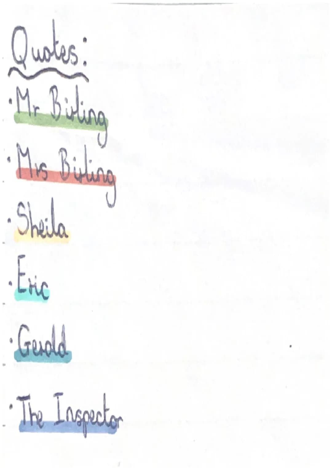 Quotes:
•M.
Mr. Biling
•Mis. Biding
Sheila
•Eric
•Gudd
•The Inspector Summary
-the Birting family and Gerald Groft are
celebrating Sheila's 