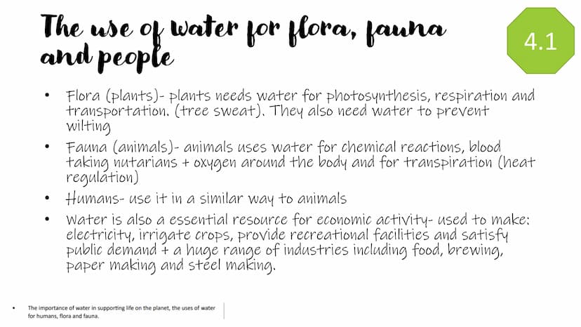 Earths life
support systems
Revision powerpoint ●
●
The importance of water and carbon 4.1
to life of earth?
Water
●
Water helps to create t
