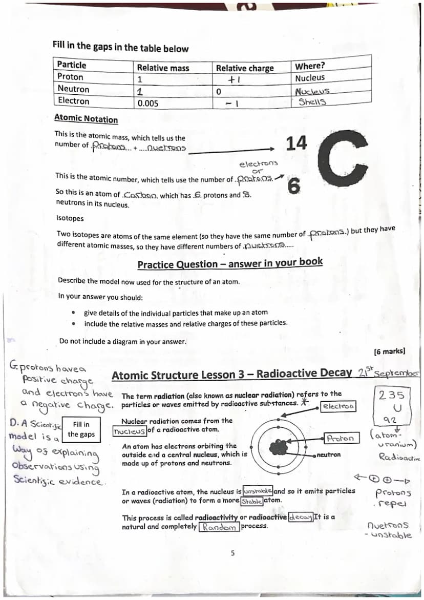 Atomic Structure Lesson 1 - History of Atomic Theory
Scientist
Date they were
working
Ideas about the
atom
Democritus
400 bc
1803
Matter Can