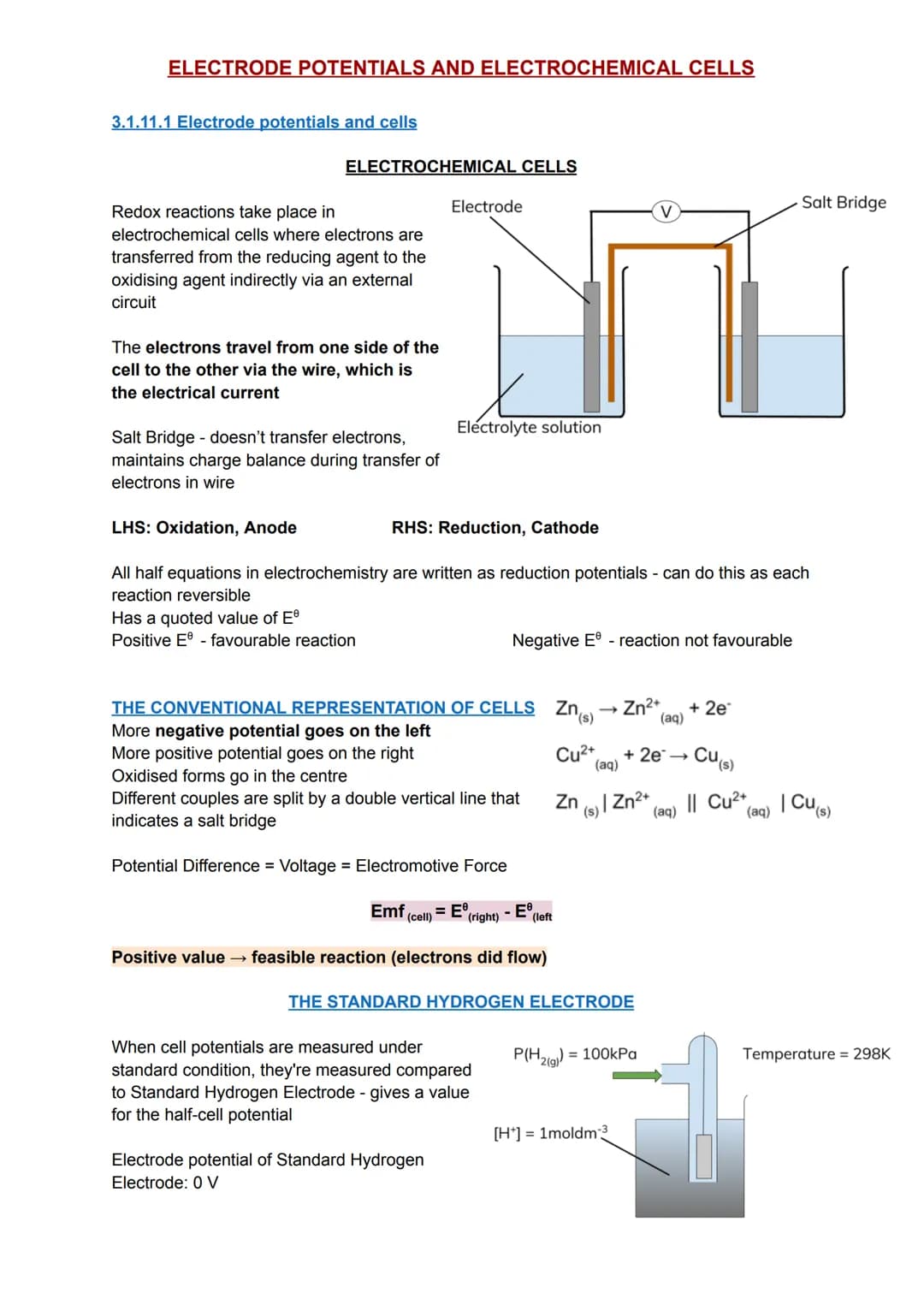 ELECTRODE POTENTIALS AND ELECTROCHEMICAL CELLS
3.1.11.1 Electrode potentials and cells
ELECTROCHEMICAL CELLS
Redox reactions take place in
e
