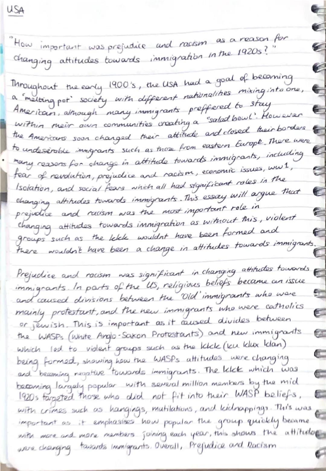 USA

"How important was prejudice and racism as a reason for
changing attitudes towards immigration in the 1920s?"

Throughout the early 190