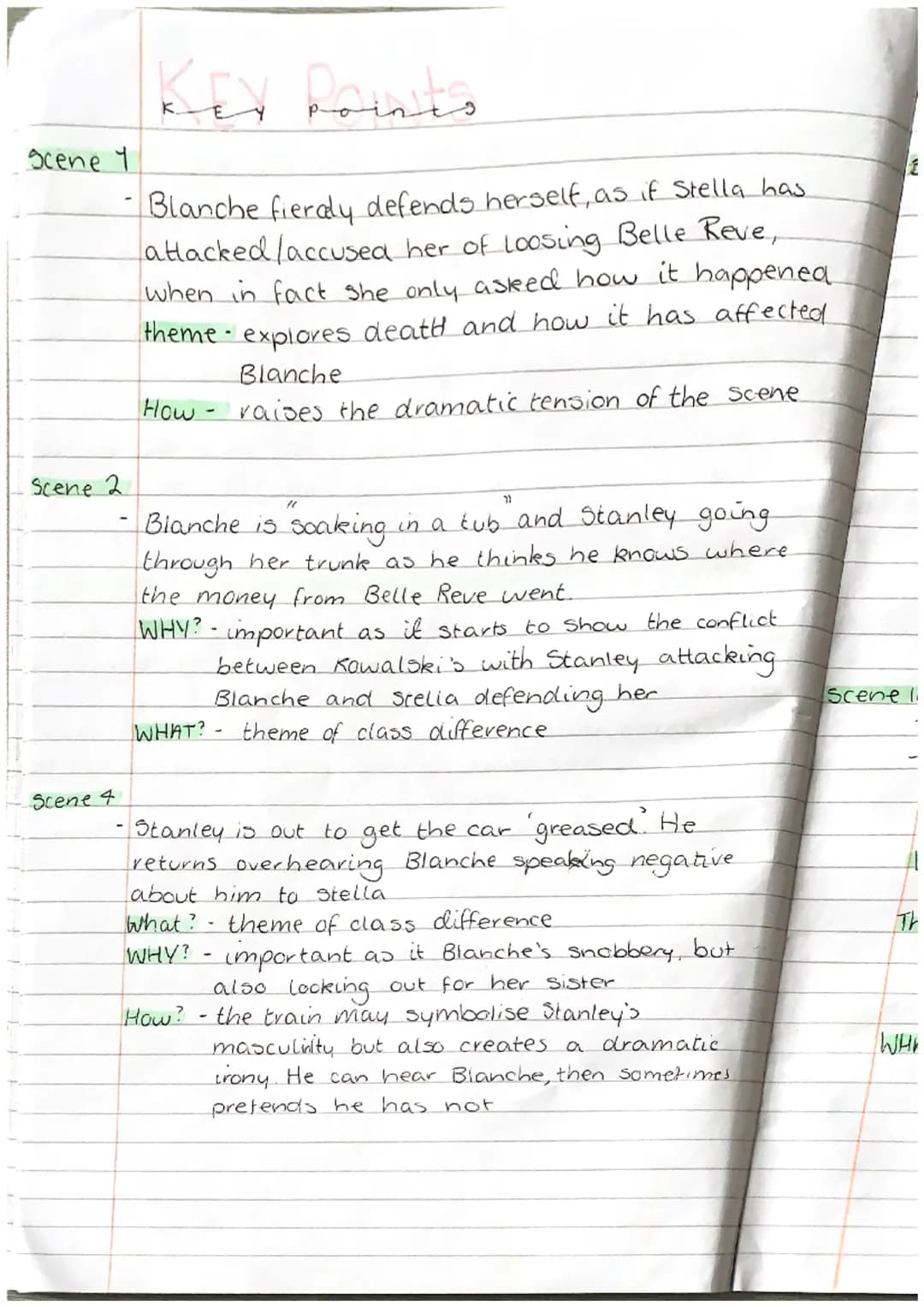 Scene 1
Scene 2
Scene 4
KEY Points
Blanche fieraly defends herself, as if Stella has
attacked /accused her of loosing Belle Reve,
when in fa