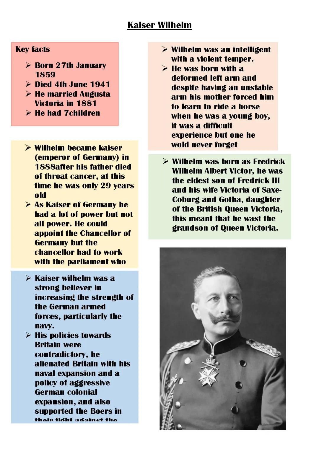 Kaiser wilhelm II fact file